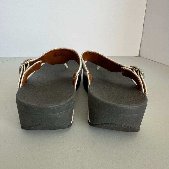 FitFlop Lulu Shimmerweave ToePost Sandals Silver Black Flip Flop Women Size 8 - Picture 9 of 10